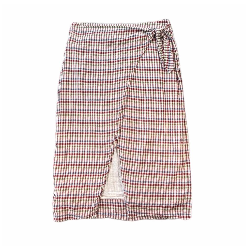 Madewell Red White Gingham Sarong Midi Wrap Boho Travel Vacation Chic Skirt - Picture 3 of 10